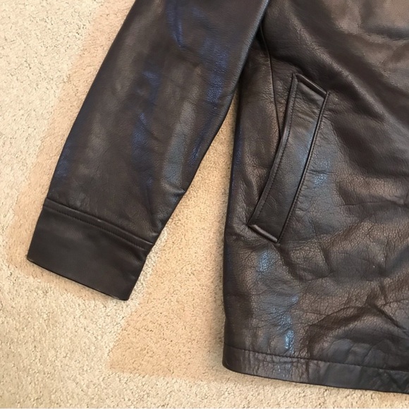 Gap Brown Leather Jacket Coat Adult Size Small Insulated Quilted Lining Mens - Picture 7 of 13